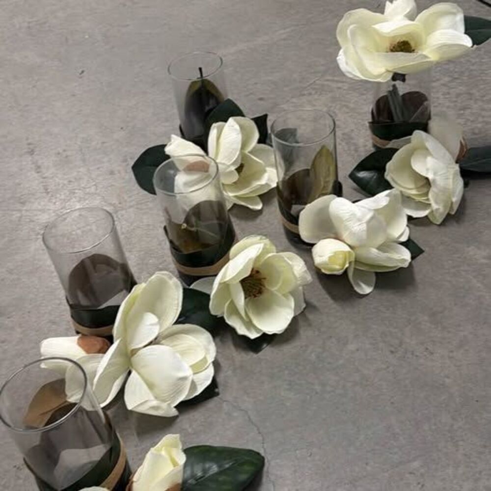 Set of 6 custom Magnolia Glass Cylinder Vases